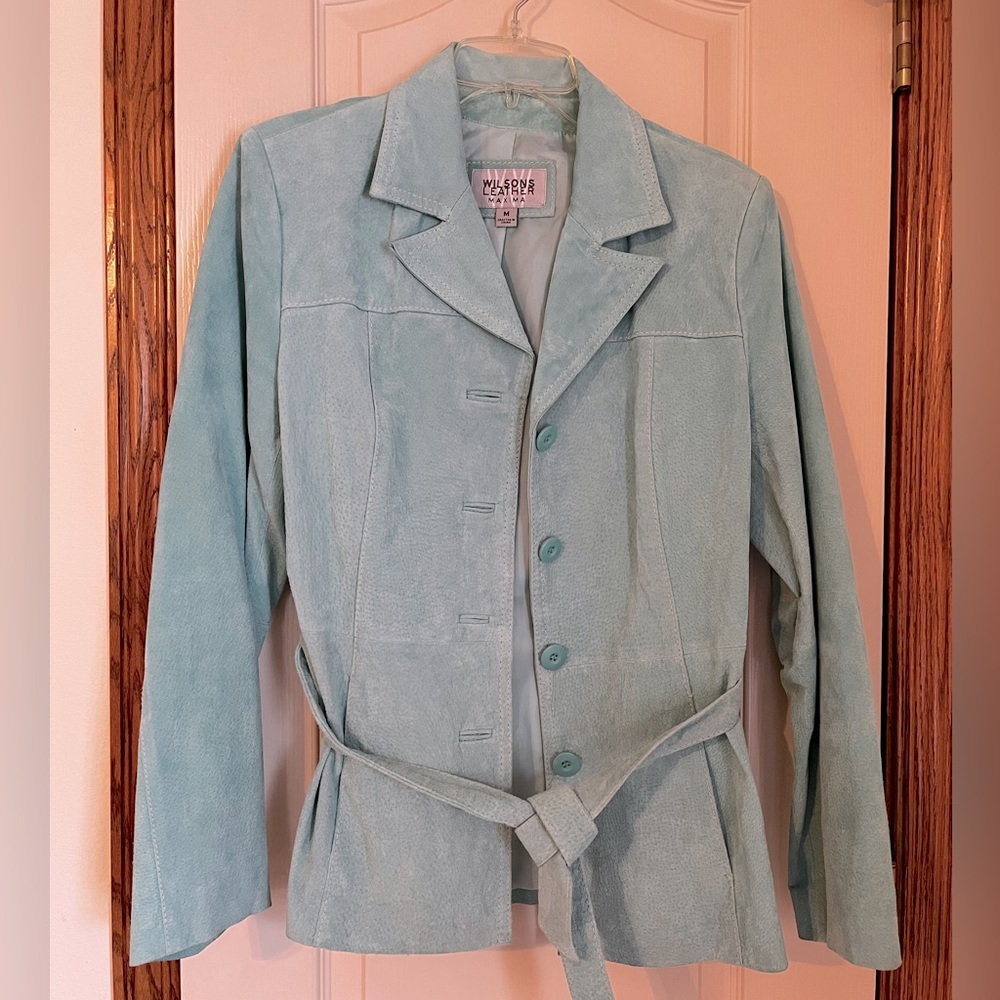 Wilson’s Leather medium turquoise suede jacket/blazer; excellent condition!